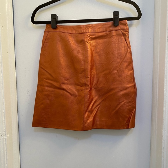Topshop Orange Faux Leather Mini Skirt Size US2 - Picture 4 of 7